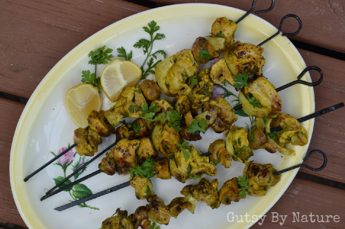 Mushroom and chicken kebabs aip