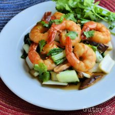 Bok Choy Risotto with Coconut Milk and Pan Seared Shrimp