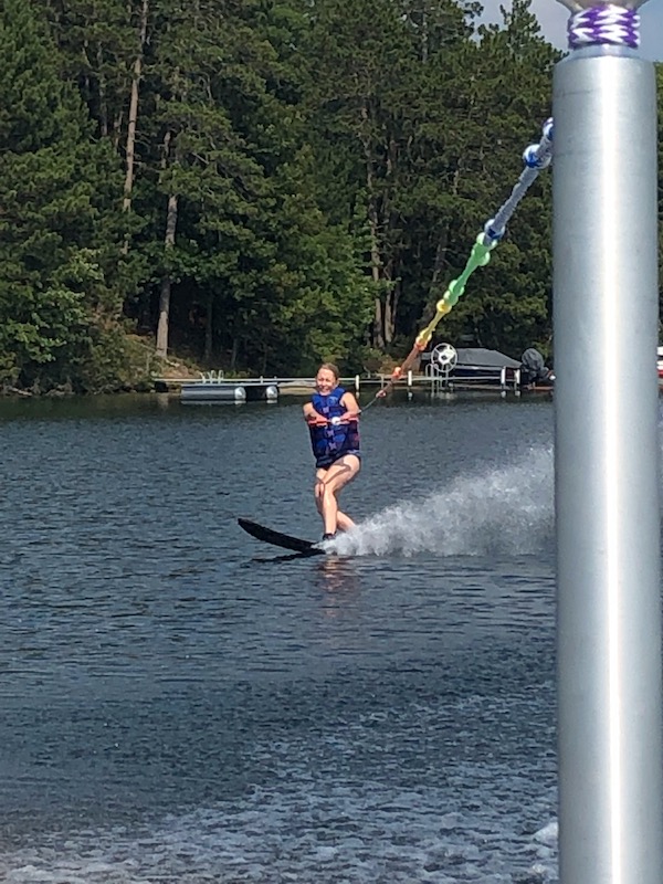 Waterskiing on Two Sister's Lake in July, 2019